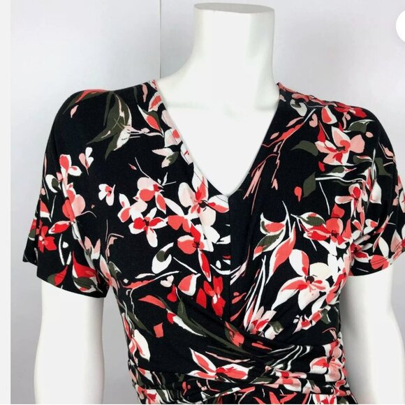 APT.9 Womens Dress Sz Small V-Neck Short Sleeves Flower A-Line Flowy Black Pink - Picture 2 of 11